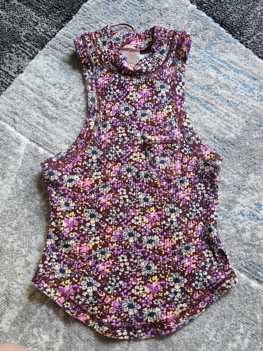 FP Movement Free People Ribbed Floral High Neck Tank - Plum / Purple - Picture 1 of 6